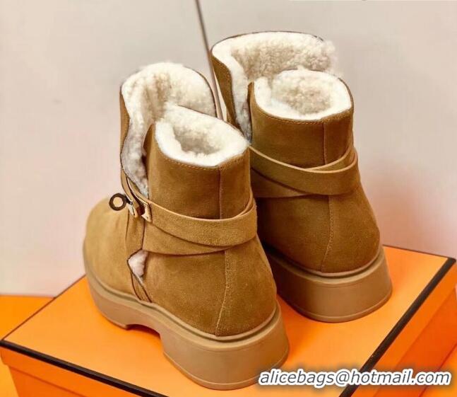 Super Quality Hermes Suede Kelly Ankle Boot With Wool 1207060 Brow