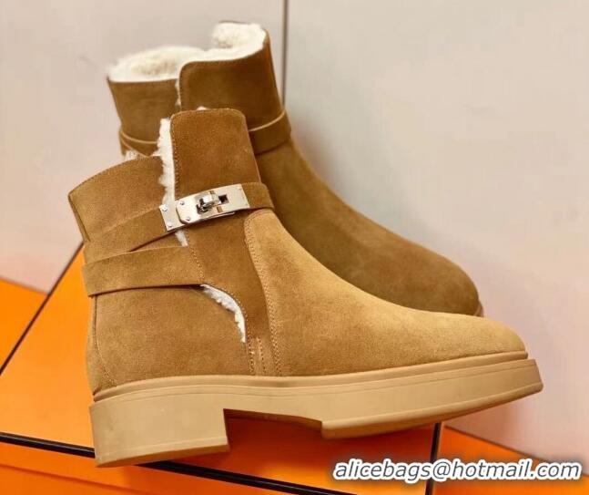 Super Quality Hermes Suede Kelly Ankle Boot With Wool 1207060 Brow