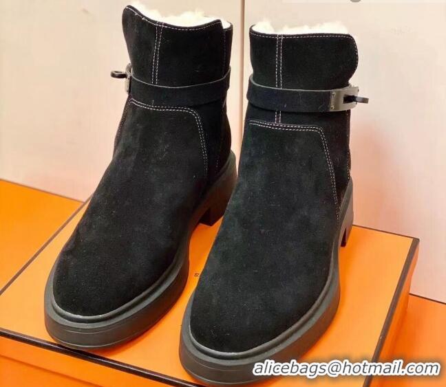 Good Quality Hermes Suede Kelly Ankle Boot With Wool 1207060 Black