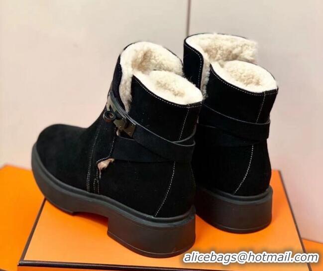 Good Quality Hermes Suede Kelly Ankle Boot With Wool 1207060 Black