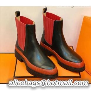 Low Cost Hermes Calfskin Ankle Boot 207064 Black/Red