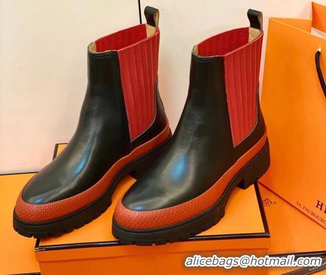 Low Cost Hermes Calfskin Ankle Boot 207064 Black/Red