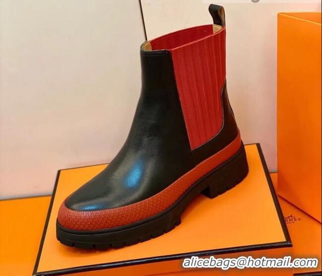 Low Cost Hermes Calfskin Ankle Boot 207064 Black/Red