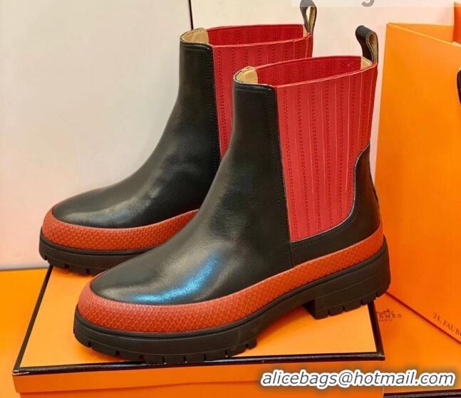 Low Cost Hermes Calfskin Ankle Boot 207064 Black/Red