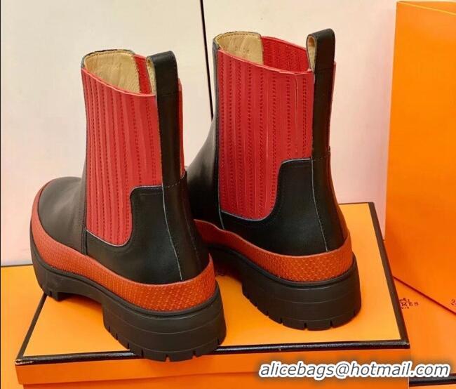 Low Cost Hermes Calfskin Ankle Boot 207064 Black/Red