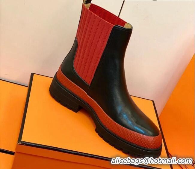 Low Cost Hermes Calfskin Ankle Boot 207064 Black/Red