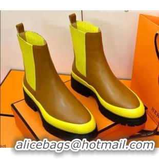 Low Price Hermes Calfskin Ankle Boot 207064 Brown/Yellow