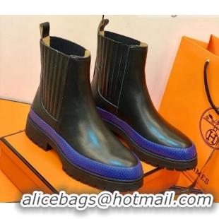 New Style Hermes Calfskin Ankle Boot 207069 Black/Blue 