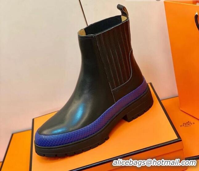 New Style Hermes Calfskin Ankle Boot 207069 Black/Blue 