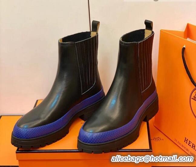 New Style Hermes Calfskin Ankle Boot 207069 Black/Blue 