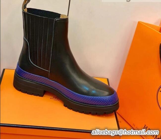 New Style Hermes Calfskin Ankle Boot 207069 Black/Blue 