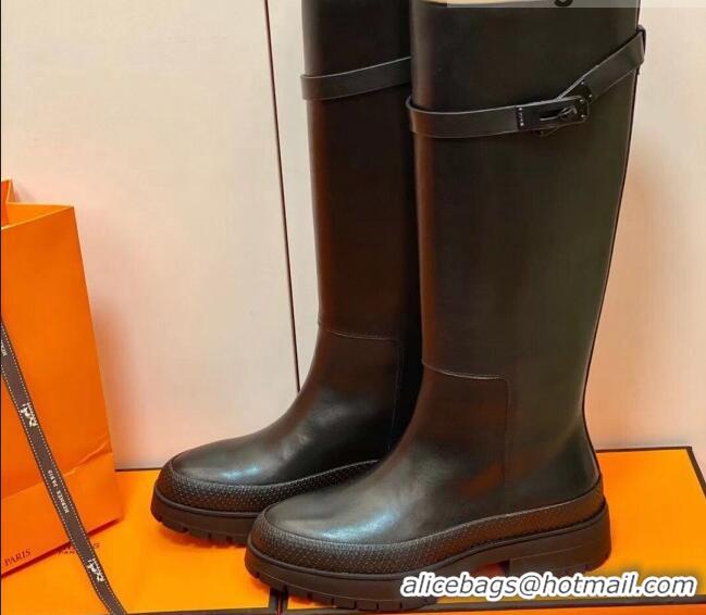 Low Price Hermes Calfskin Kelly High Boot 1207070 Black