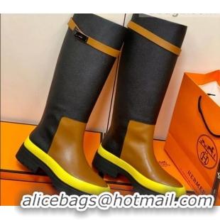 Good Quality Hermes Calfskin Kelly High Boot 1207070 Black/Brown/Yellow