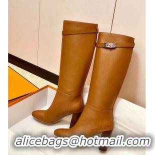 Discount Hermes Brown Calfskin High Boot With Heel 207080