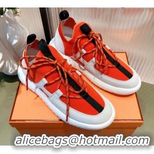 Discount Hermes Duel Knit and Calfskin Sneakers Orange/Black 121601