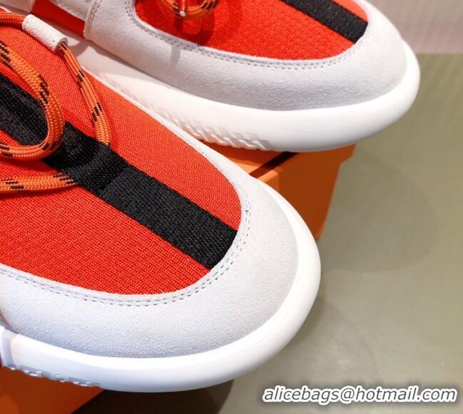 Discount Hermes Duel Knit and Calfskin Sneakers Orange/Black 121601