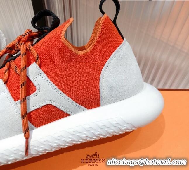 Discount Hermes Duel Knit and Calfskin Sneakers Orange/Black 121601