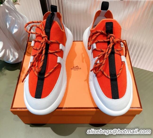 Discount Hermes Duel Knit and Calfskin Sneakers Orange/Black 121601