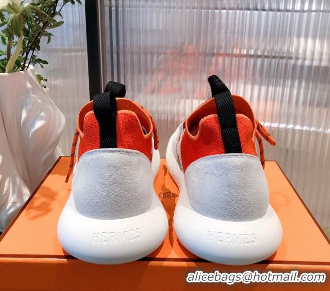 Discount Hermes Duel Knit and Calfskin Sneakers Orange/Black 121601