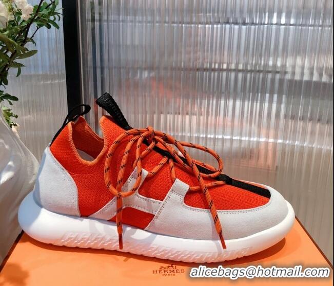 Discount Hermes Duel Knit and Calfskin Sneakers Orange/Black 121601