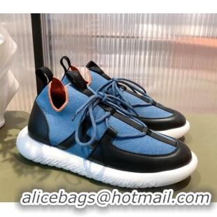 Top Quality Hermes Duel Knit and Calfskin Sneakers 121601 Denim Blue/Black