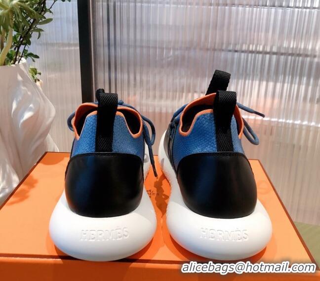 Top Quality Hermes Duel Knit and Calfskin Sneakers 121601 Denim Blue/Black