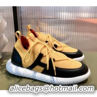 Modern Hermes Duel Knit and Calfskin Sneakers 121601 Yellow/Black