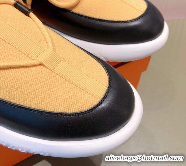 Modern Hermes Duel Knit and Calfskin Sneakers 121601 Yellow/Black