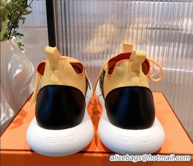 Modern Hermes Duel Knit and Calfskin Sneakers 121601 Yellow/Black