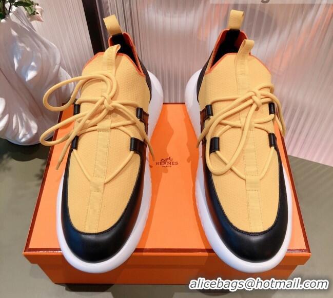 Modern Hermes Duel Knit and Calfskin Sneakers 121601 Yellow/Black