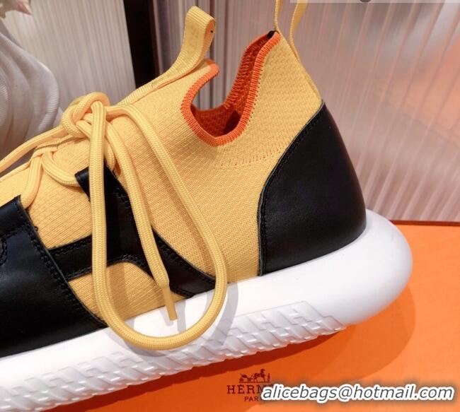 Modern Hermes Duel Knit and Calfskin Sneakers 121601 Yellow/Black