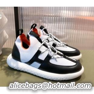 Good Product Hermes Duel Knit and Calfskin Sneakers 121601 White/Black