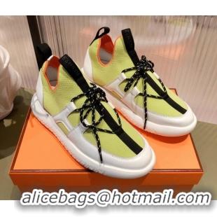 Perfect Hermes Duel Knit and Calfskin Sneakers 121605  Yellow/White