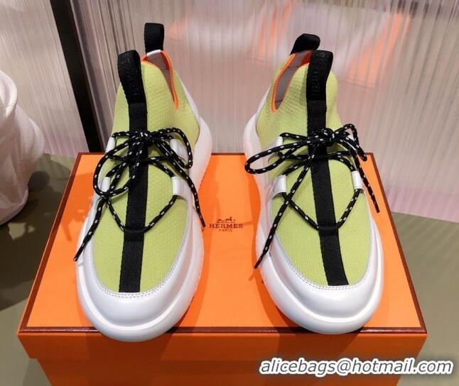 Perfect Hermes Duel Knit and Calfskin Sneakers 121605  Yellow/White