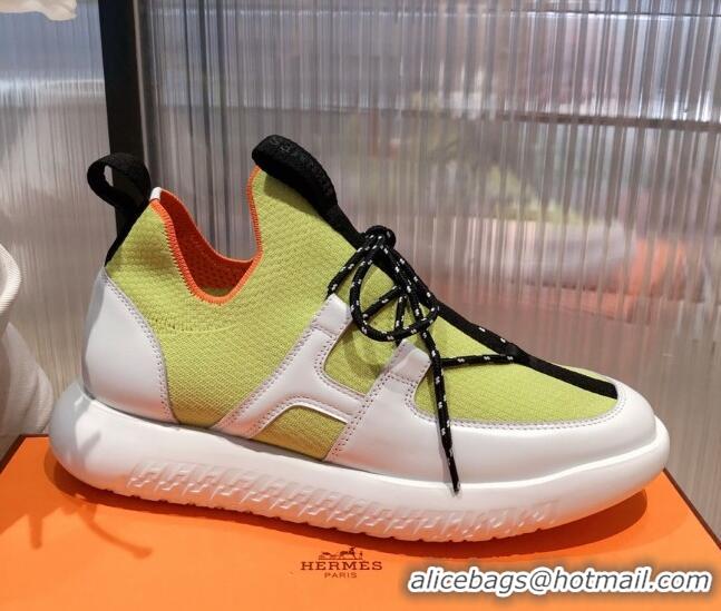 Perfect Hermes Duel Knit and Calfskin Sneakers 121605  Yellow/White