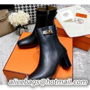 Most Popular Hermes Kelly Leather Ankle Boots 6.5cm 121616 Black/Gold