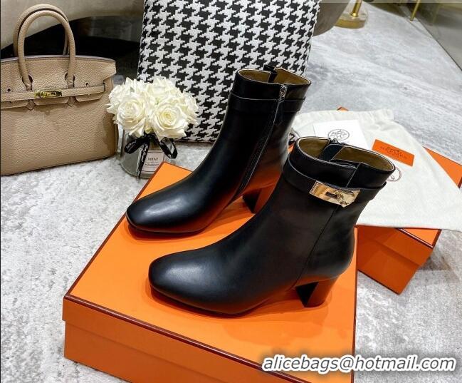 Most Popular Hermes Kelly Leather Ankle Boots 6.5cm 121616 Black/Gold