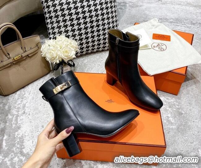 Most Popular Hermes Kelly Leather Ankle Boots 6.5cm 121616 Black/Gold