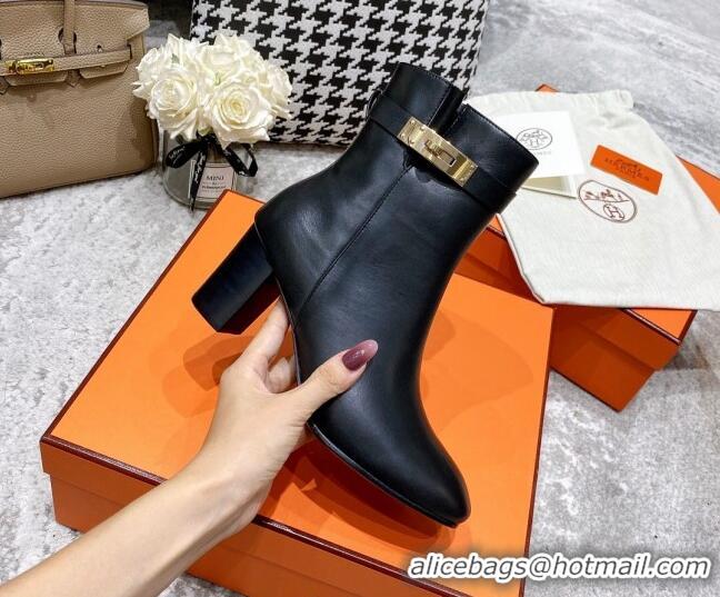 Most Popular Hermes Kelly Leather Ankle Boots 6.5cm 121616 Black/Gold