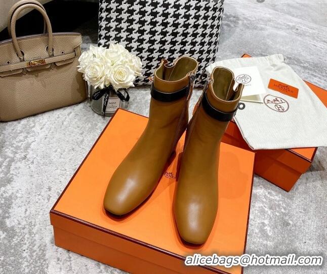 Super Quality Hermes Kelly Leather Ankle Boots 6.5cm 121616 Brown/Black/Silver