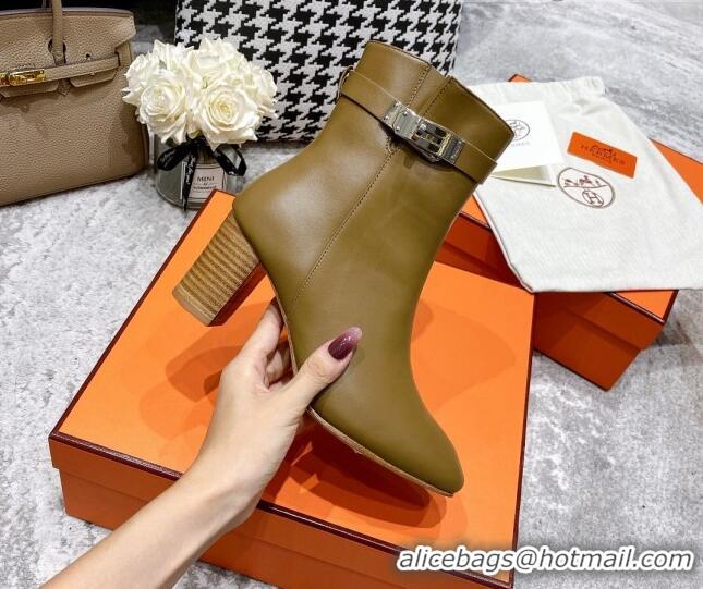 Top Quality Hermes Kelly Leather Ankle Boots 6.5cm 121616 Light Brown/Silver