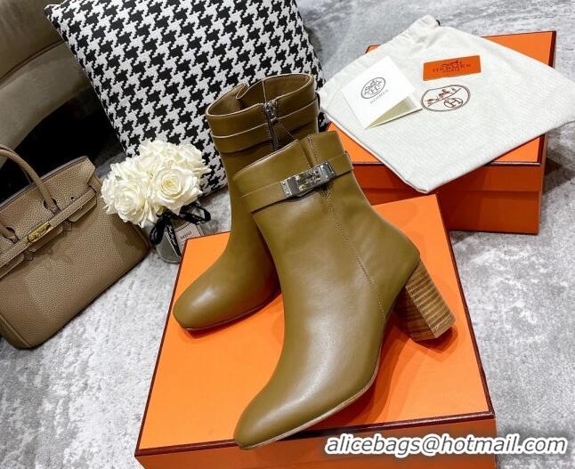 Top Quality Hermes Kelly Leather Ankle Boots 6.5cm 121616 Light Brown/Silver