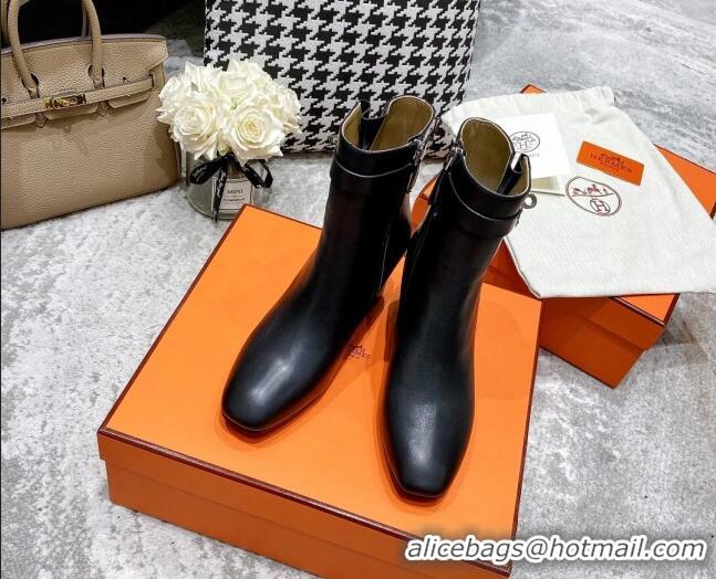 Perfect Hermes Kelly Leather Ankle Boots 6.5cm 121616 Black/Silver