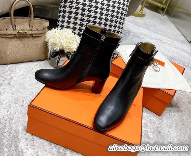 Perfect Hermes Kelly Leather Ankle Boots 6.5cm 121616 Black/Silver