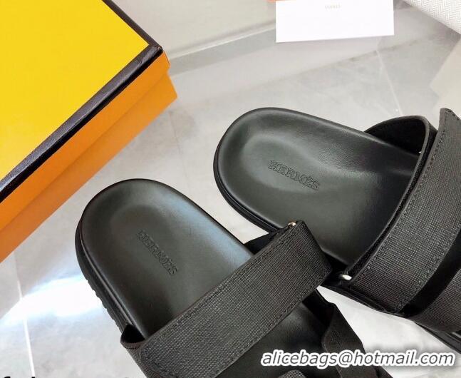 Good Product Hermes Chypre Calfskin Flat Slide Sandals All Black 011313