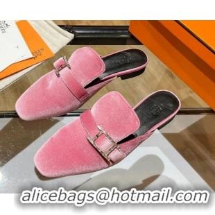 New Style Hermes Suede Buckle Flat Slide Sandals 011314 Pink