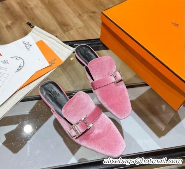 New Style Hermes Suede Buckle Flat Slide Sandals 011314 Pink