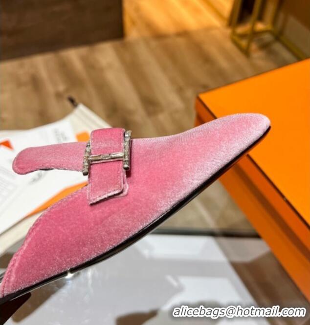 New Style Hermes Suede Buckle Flat Slide Sandals 011314 Pink