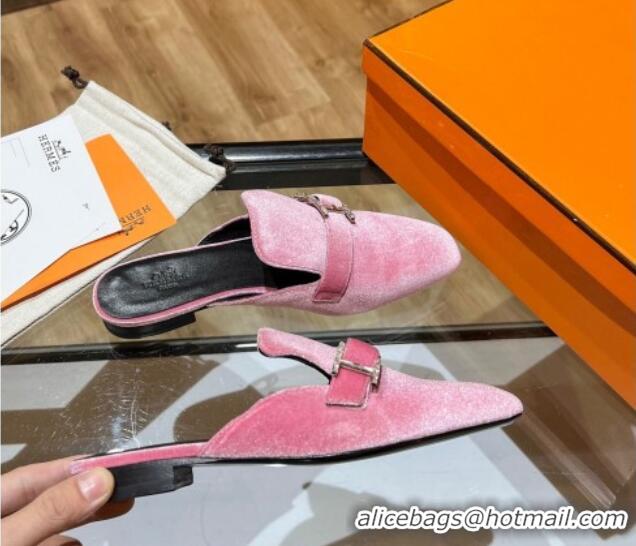 New Style Hermes Suede Buckle Flat Slide Sandals 011314 Pink