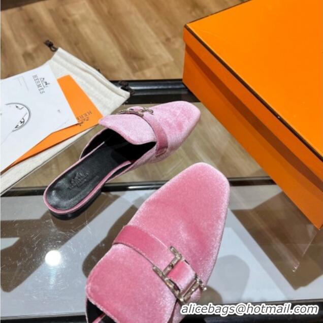 New Style Hermes Suede Buckle Flat Slide Sandals 011314 Pink